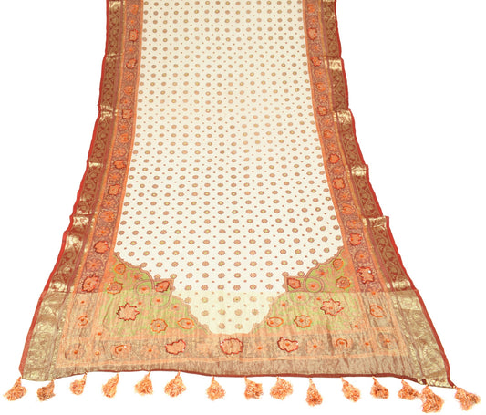 Sushila Vintage Cream Dupatta Pure Georgette Printed & Zari Brocade Long Stole