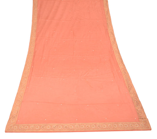 Sushila Vintage Peach Dupatta With Floral Woven Border Pure Chiffon Long Stole
