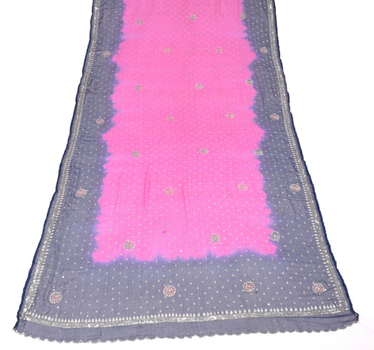 Sushila Vintage Magenta Blue Dupatta Pure Chiffon Embroidered Floral Long Stole