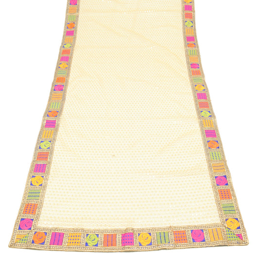 Sushila Vintage Peach Net Dupatta Embroidered with Multi-Color Border Long Stole