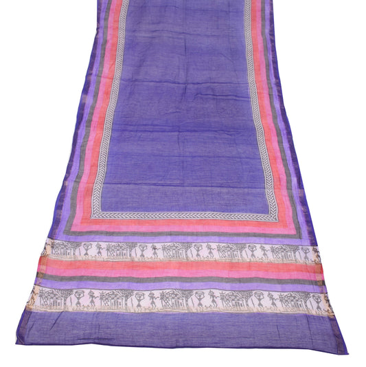 Sushila Vintage Hand Printed Dupatta 100% Pure Cotton Blue Long Stole Hijab Wrap