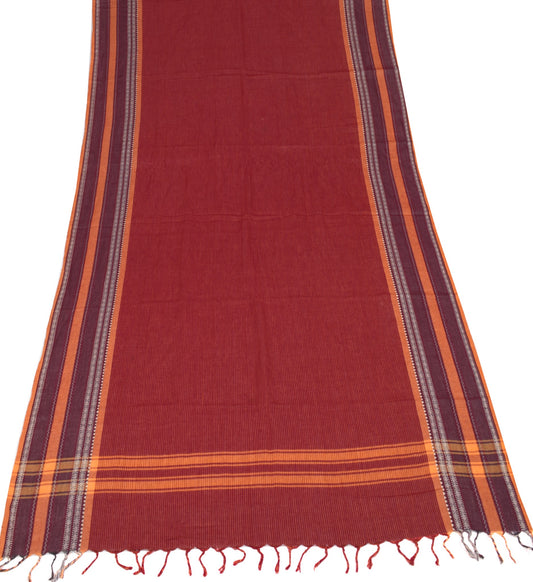 Sushila Vintage Maroon Pure Cotton Dupatta Hand Woven Stripes Indian Long Stole