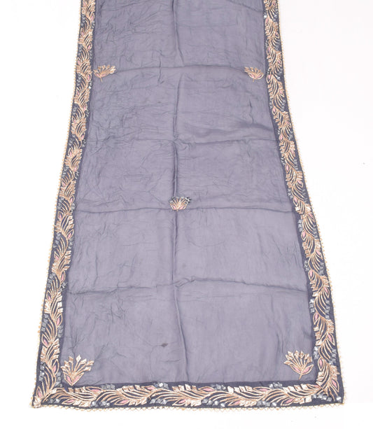 Sushila Vintage Gray Dupatta Gotta Patti Embroidered Pure Silk Floral Long Stole