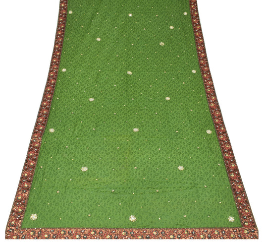 Sushila Vintage Henna Green Self Woven Dupatta Pure Chiffon Floral Long Stole