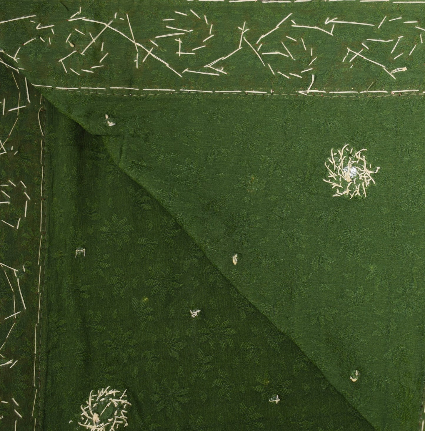 Sushila Vintage Henna Green Self Woven Dupatta Pure Chiffon Floral Long Stole