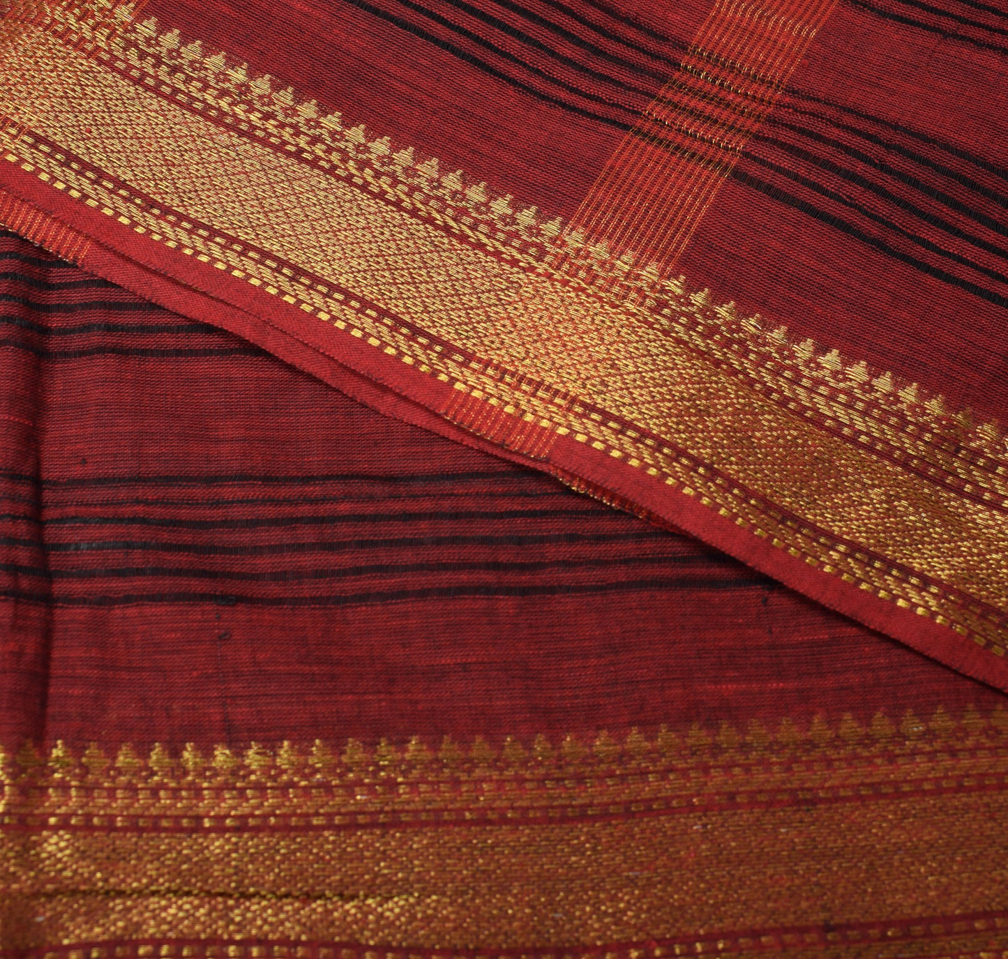 Sushila Vintage Red Black Dupatta 100% Pure Cotton Stripes Woven Long Stole Wrap