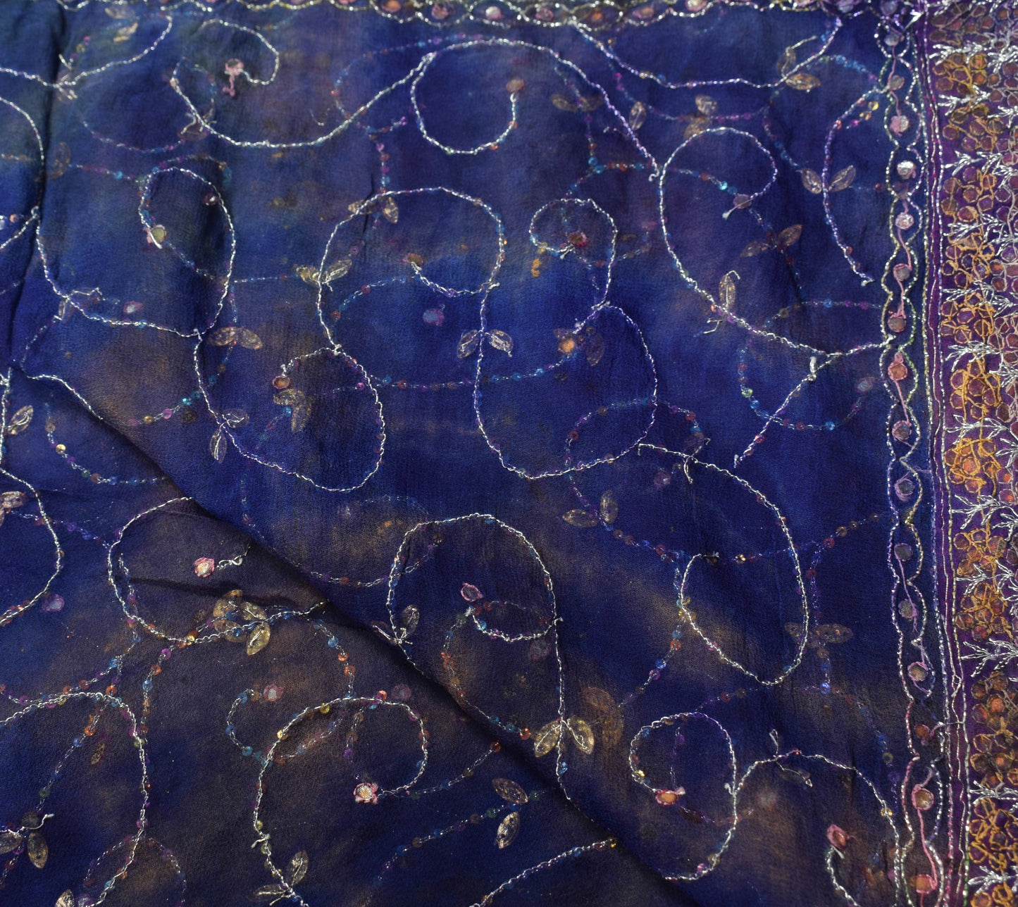 Sushila Vintage Blue Dupatta Tie-Dye Zari Sequins Work Pure Georgette Long Stole