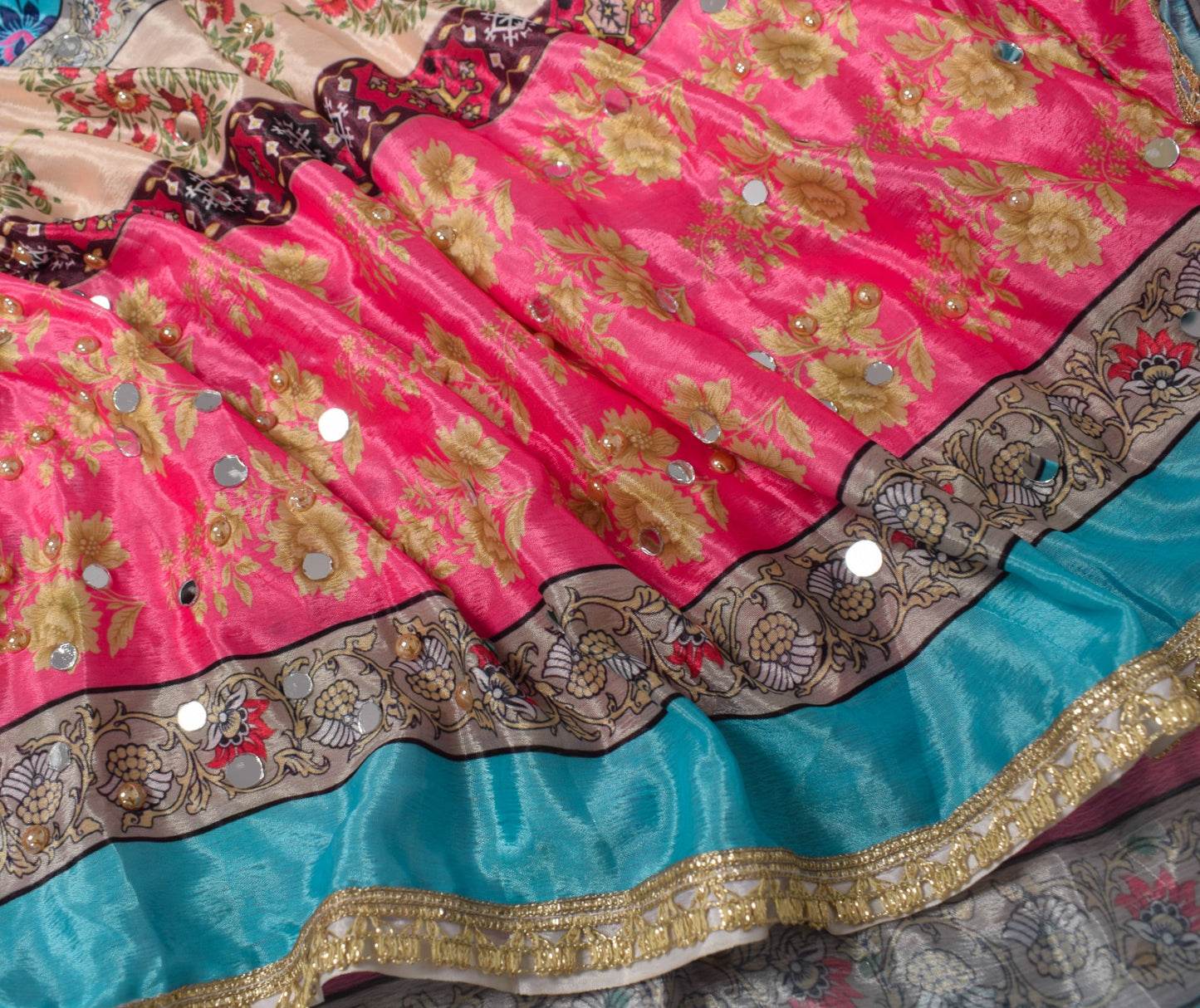 Sushila Vintage Abla Work Dupatta Chinnon Silk Pink Blue HEAVY Wrap Long Stole
