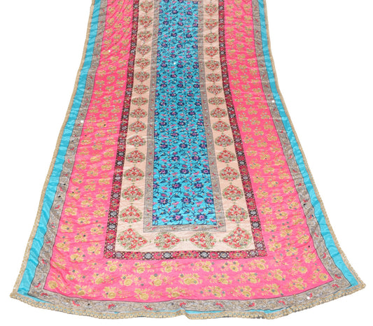 Sushila Vintage Abla Work Dupatta Chinnon Silk Pink Blue HEAVY Wrap Long Stole