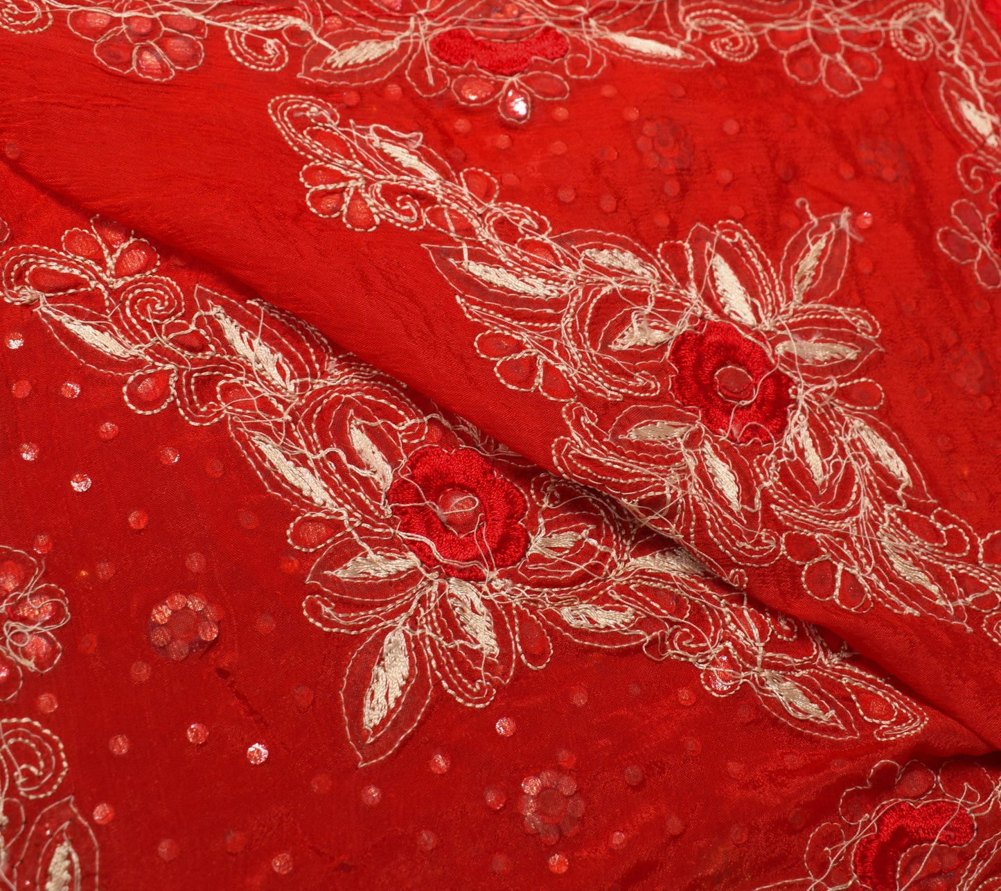 Sushila Vintage Red Wedding Dupatta Pure Chiffon Embroidered Floral Long Stole