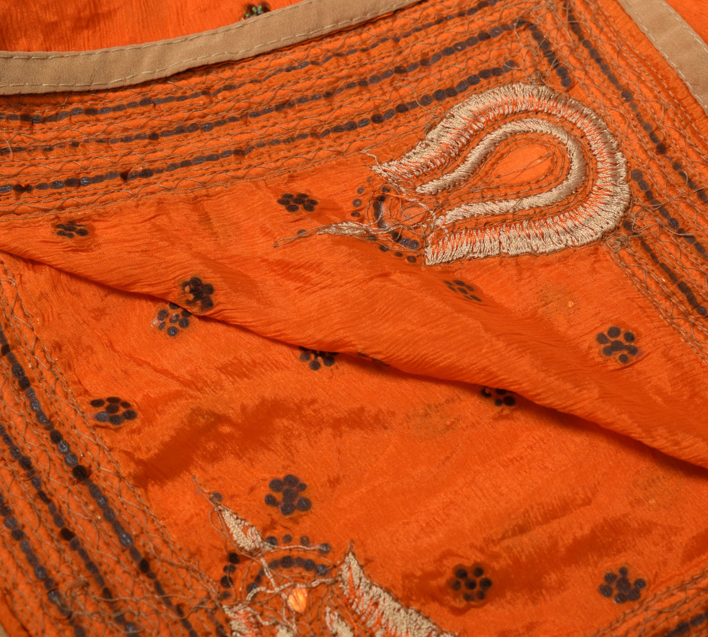 Sushila Vintage Orange Dupatta Pure Chiffon Stone With Velvet Border Long Stole