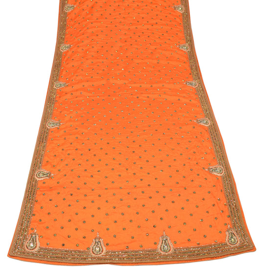 Sushila Vintage Orange Dupatta Pure Chiffon Stone With Velvet Border Long Stole