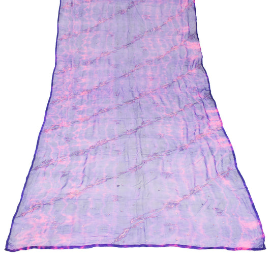 Sushila Vintage Embroidered Dupatta Pure Chiffon Tie-Dye Blue Magenta Long Stole