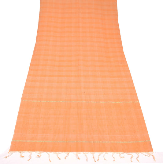 Sushila Vintage Orange Handloom Dupatta Pure Cotton Checks Woven BRANDED Stole