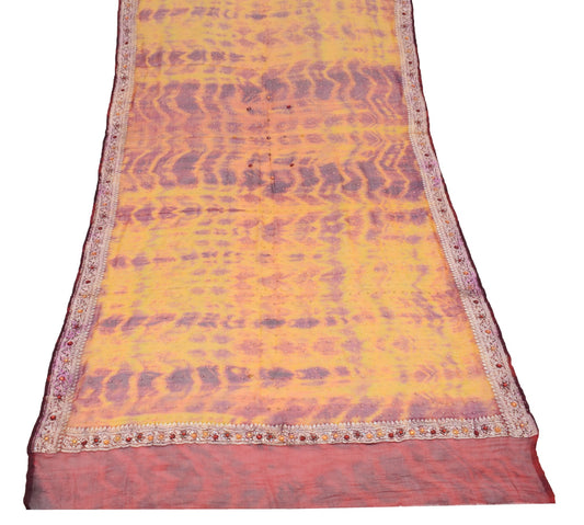 Sushila Vintage Yellow Tie-Dye Dupatta Pure Georgette Banarasi Brocade LongStole