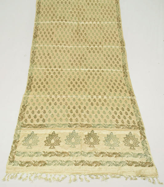 Sushila Vintage Cream Dupatta 100% Pure Rayon Hand Block Printed Long Stole Wrap