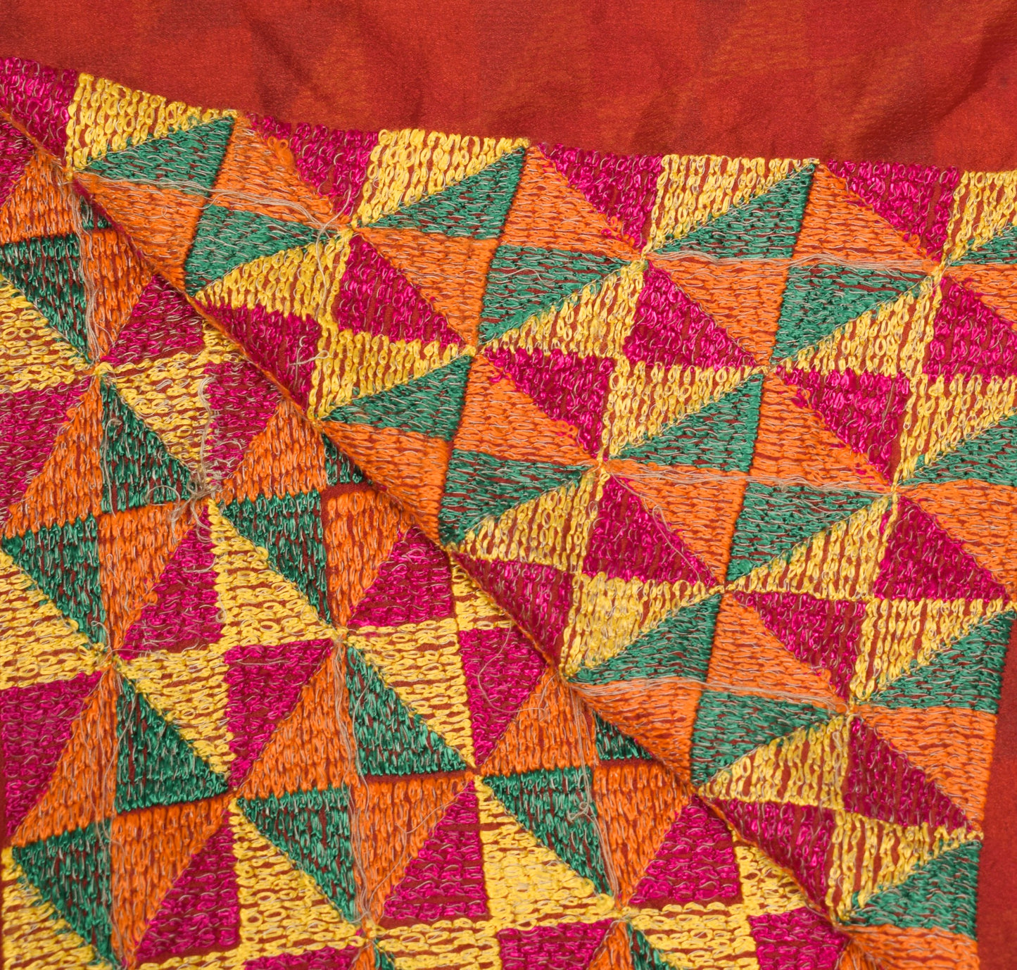 Sushila Vintage Bagh Phulkari Heavy Dupatta Red Art Chiffon Silk Long Stole Wrap