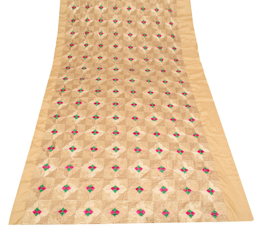 Sushila Vintage Bagh Phulkari Heavy Dupatta Art Silk Light Brown Long Stole Wrap