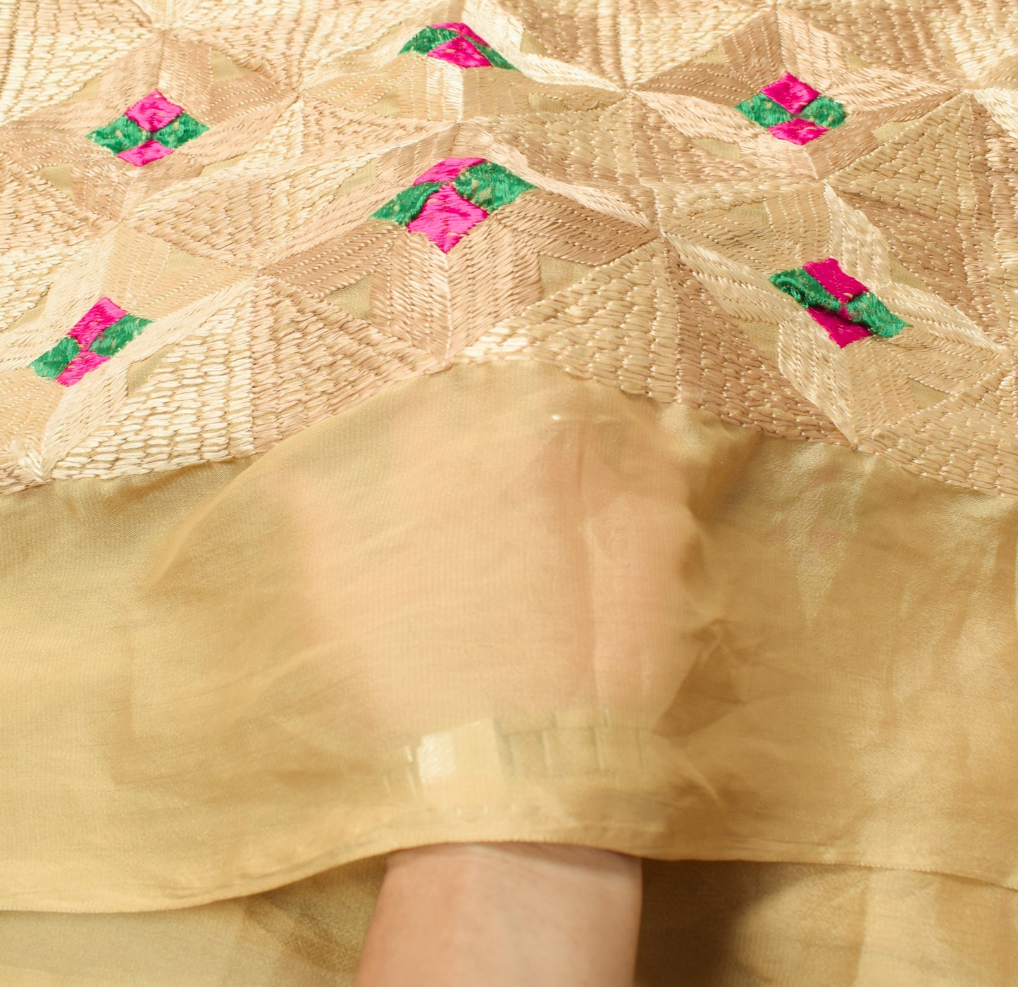 Sushila Vintage Bagh Phulkari Heavy Dupatta Art Silk Light Brown Long Stole Wrap
