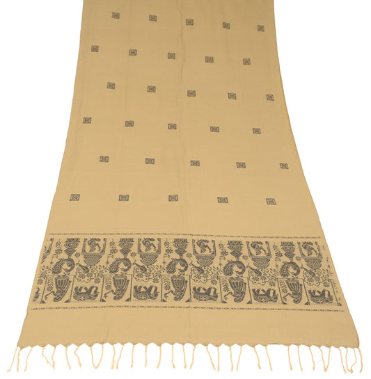 Sushila Vintage Ikat Handloom Dupatta Pure Cotton Brown Figure Woven Long Stole