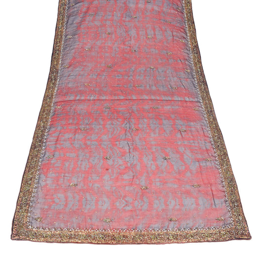 Sushila Vintage Tie-Dye Dupatta Pure Chiffon Glass Beads Embroidered Long Stole