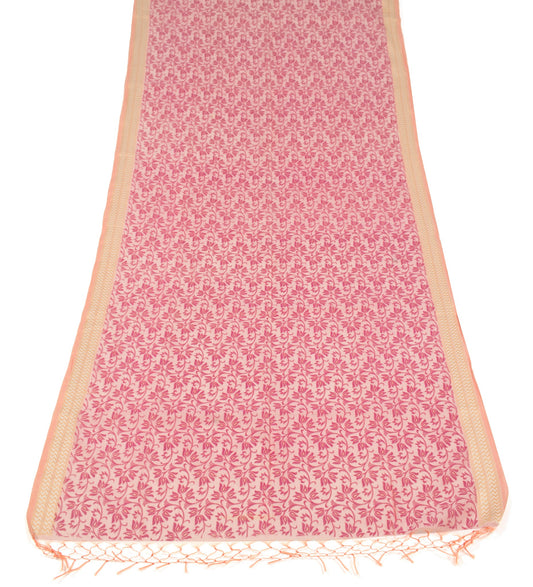 Sushila Vintage Light Pink Floral Dupatta Pure Cotton Silk Printed Long Stole