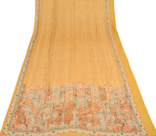 Sushila Vintage Pure Viscose Rayon Dupatta Mustard Printed Soft Wrap Long Stole