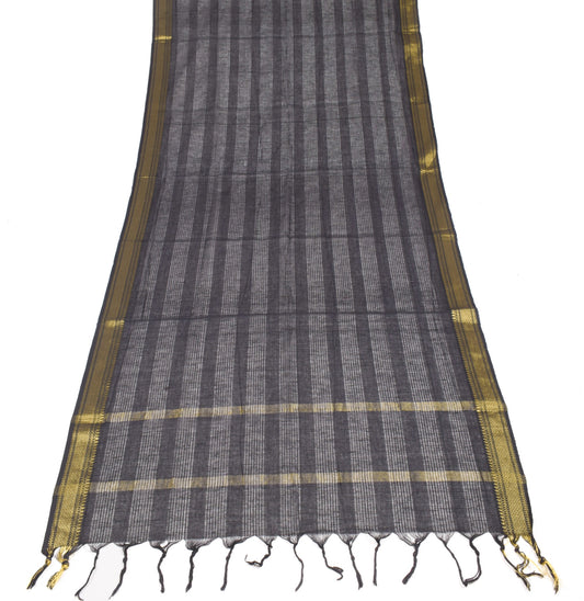 Sushila Vintage Pure Cotton Black Dupatta Zari Woven Indian Long Stole Hijab