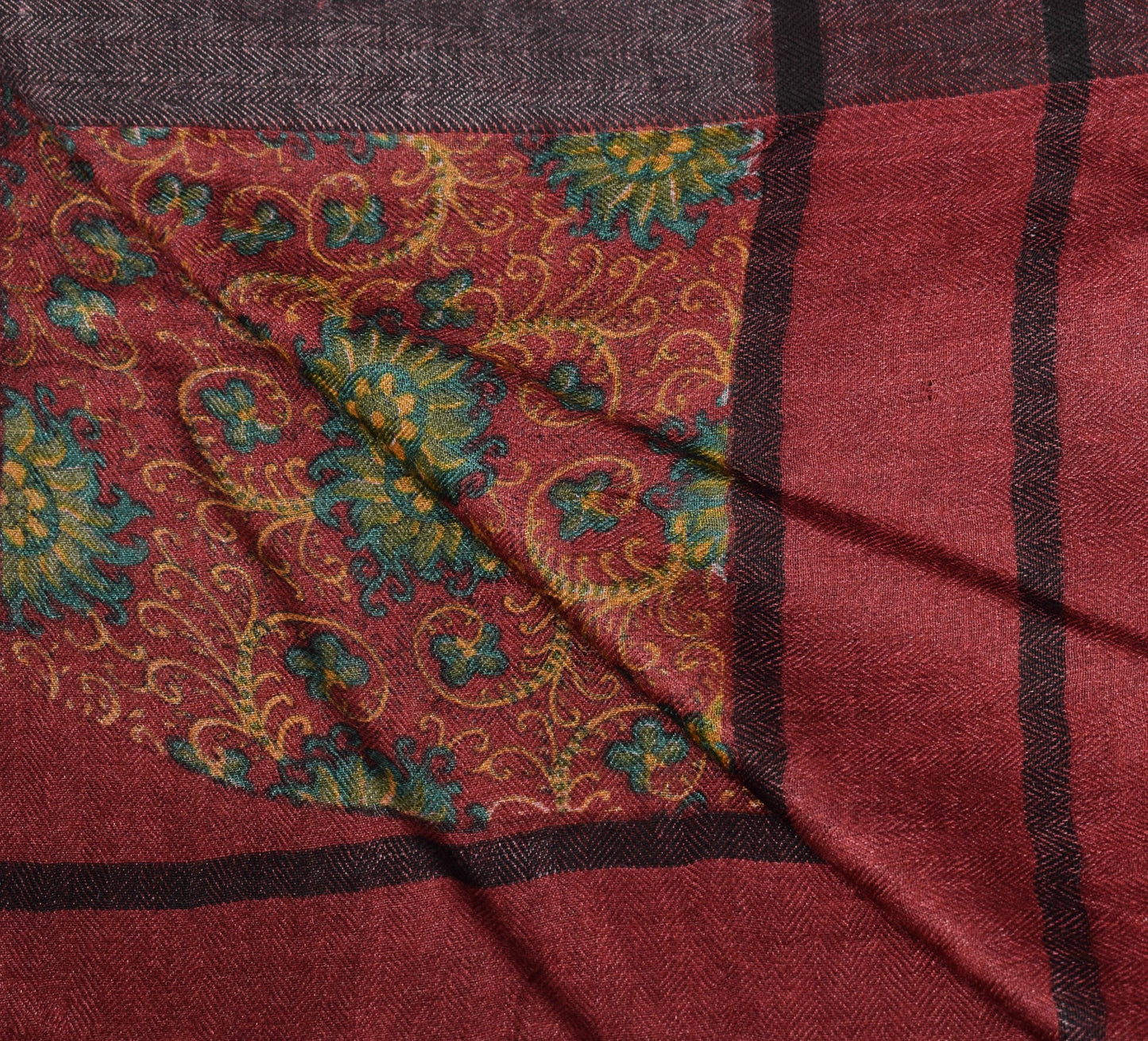 Sushila Vintage Maroon Dupatta Pure Woolen Printed & Woven Soft Long Stole Shawl