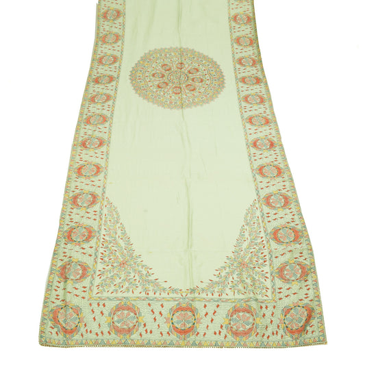 Sushila Vintage Pista Green Dupatta100% Pure Cotton Madhubani Printed Long Stole