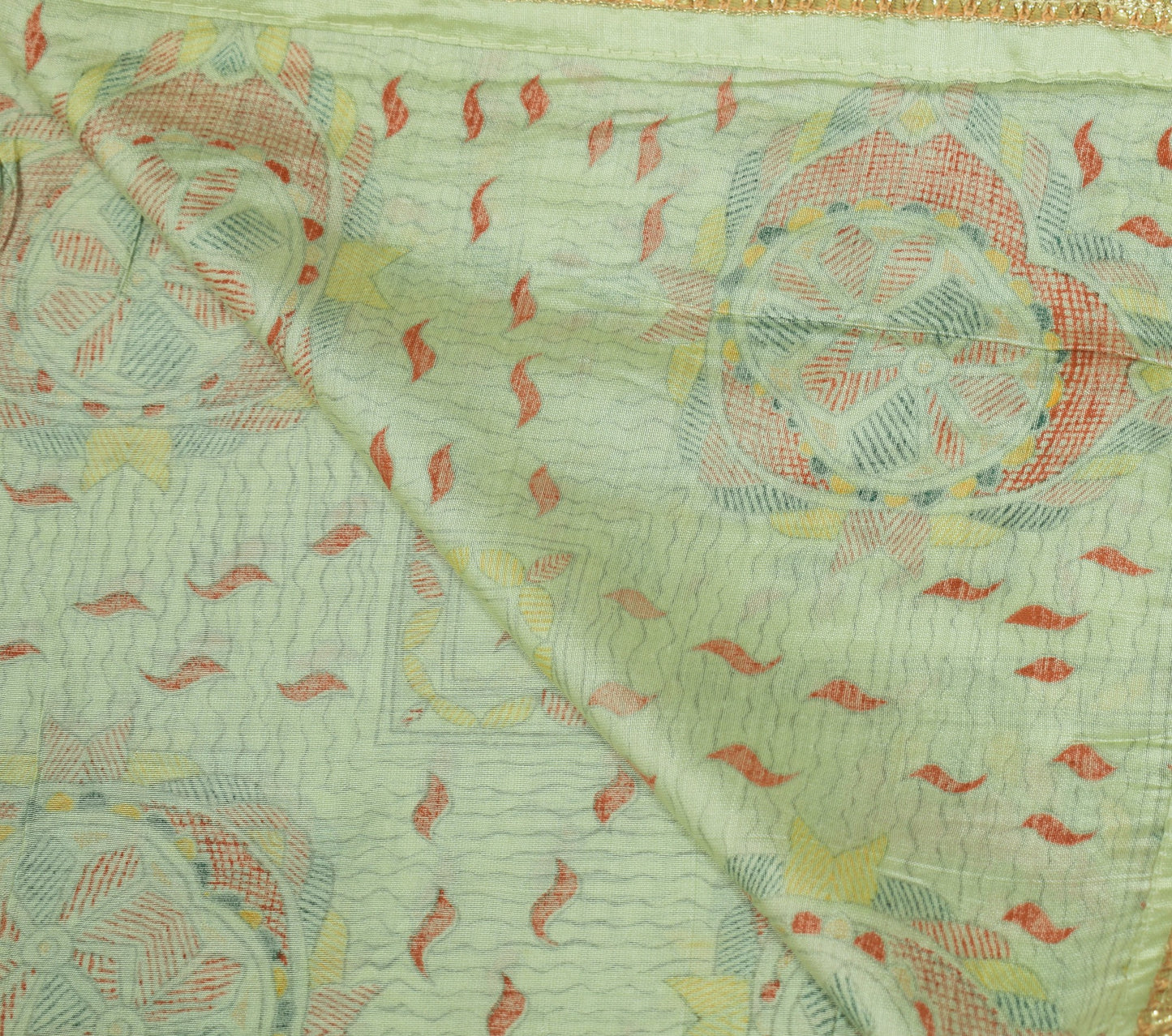 Sushila Vintage Pista Green Dupatta100% Pure Cotton Madhubani Printed Long Stole