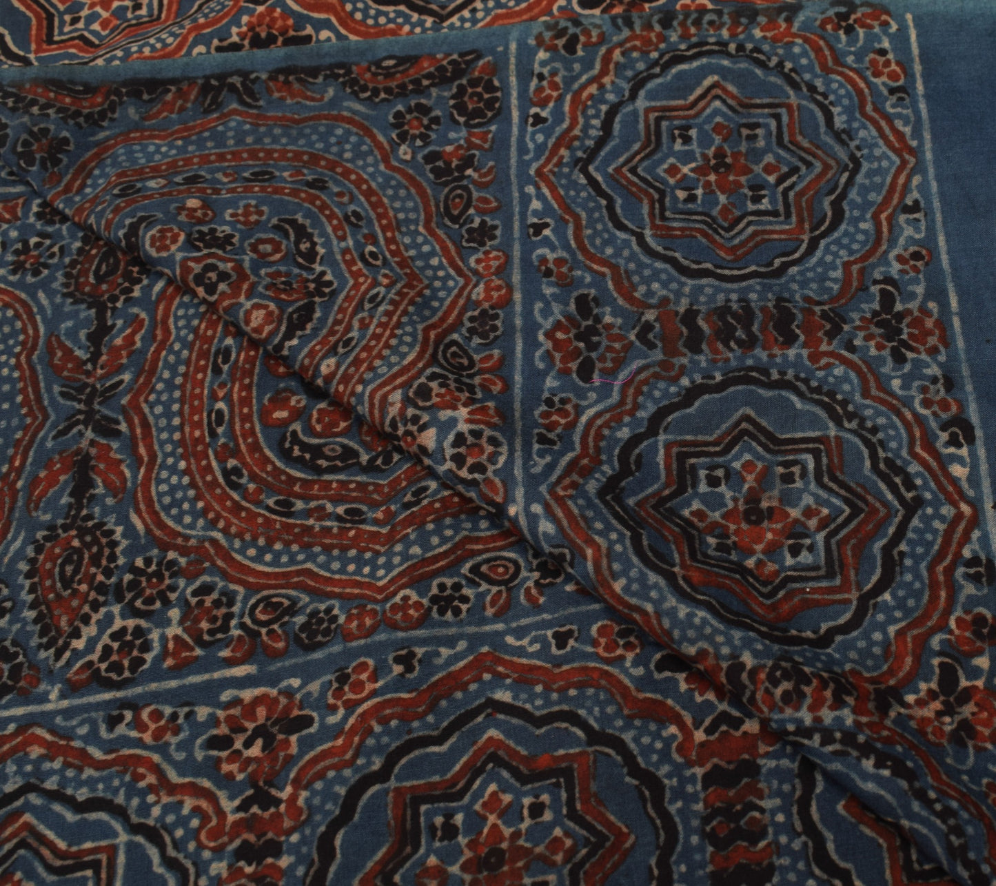 Sushila Vintage Ajrakh Hand Block Dupatta Steel Blue PureCotton Long Stole Hijab