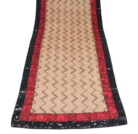 Sushila Vintage Printed Patch Work Dupatta Pure Georgette Brown Long Stole Wrap