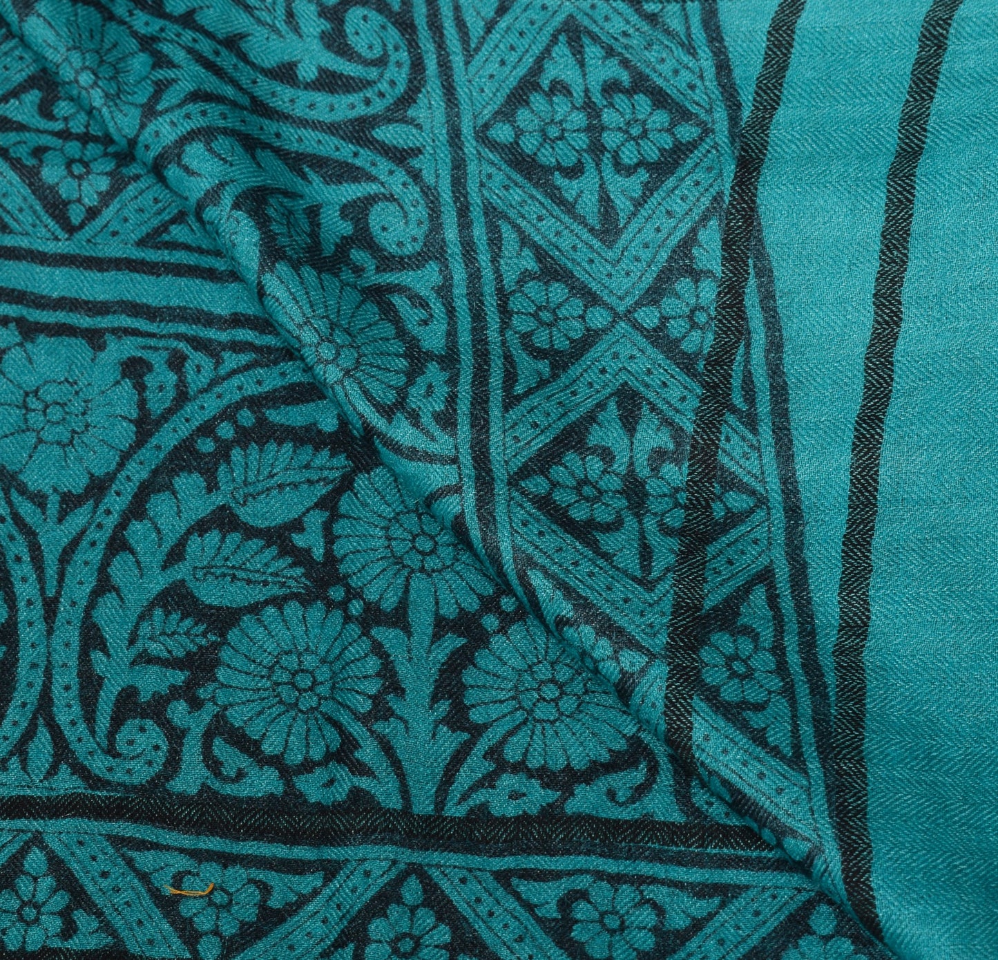Sushila Vintage Pure Woolen Dupatta Printed & Woven Aqua Blue Soft Long Stole