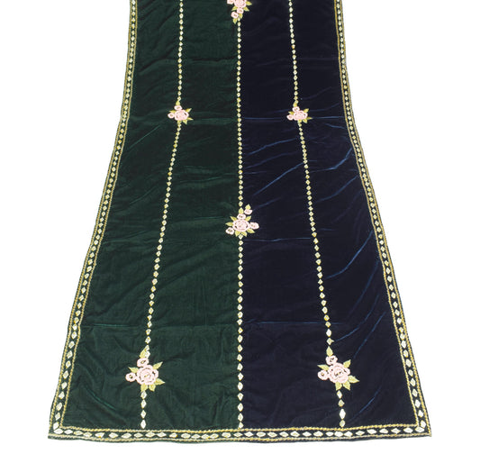 Sushila Vintage Velvet Nikaah Dupatta Embroidered Floral Green Blue Long Stole