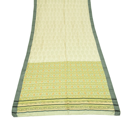 Sushila Vintage Cream Dupatta Floral Printed Woven Pure Woolen Soft Long Stole