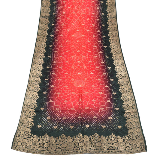 Sushila Vintage Red Green Dupatta Pure Cotton Silk Bandhni Zari Woven Long Stole