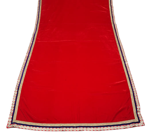 Sushila Vintage Red Velvet Wedding Dupatta Patch Work Zari Border Long Stole
