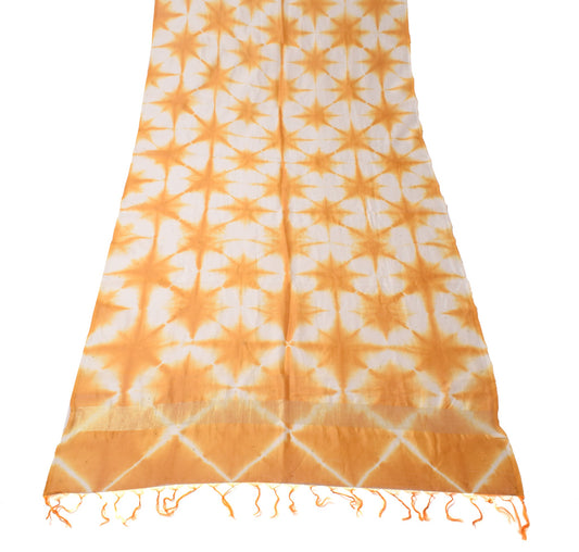 Sushila Vintage Mustard Tie-Dye Dupatta Pure Cotton Silk Mukesh Work Long Stole