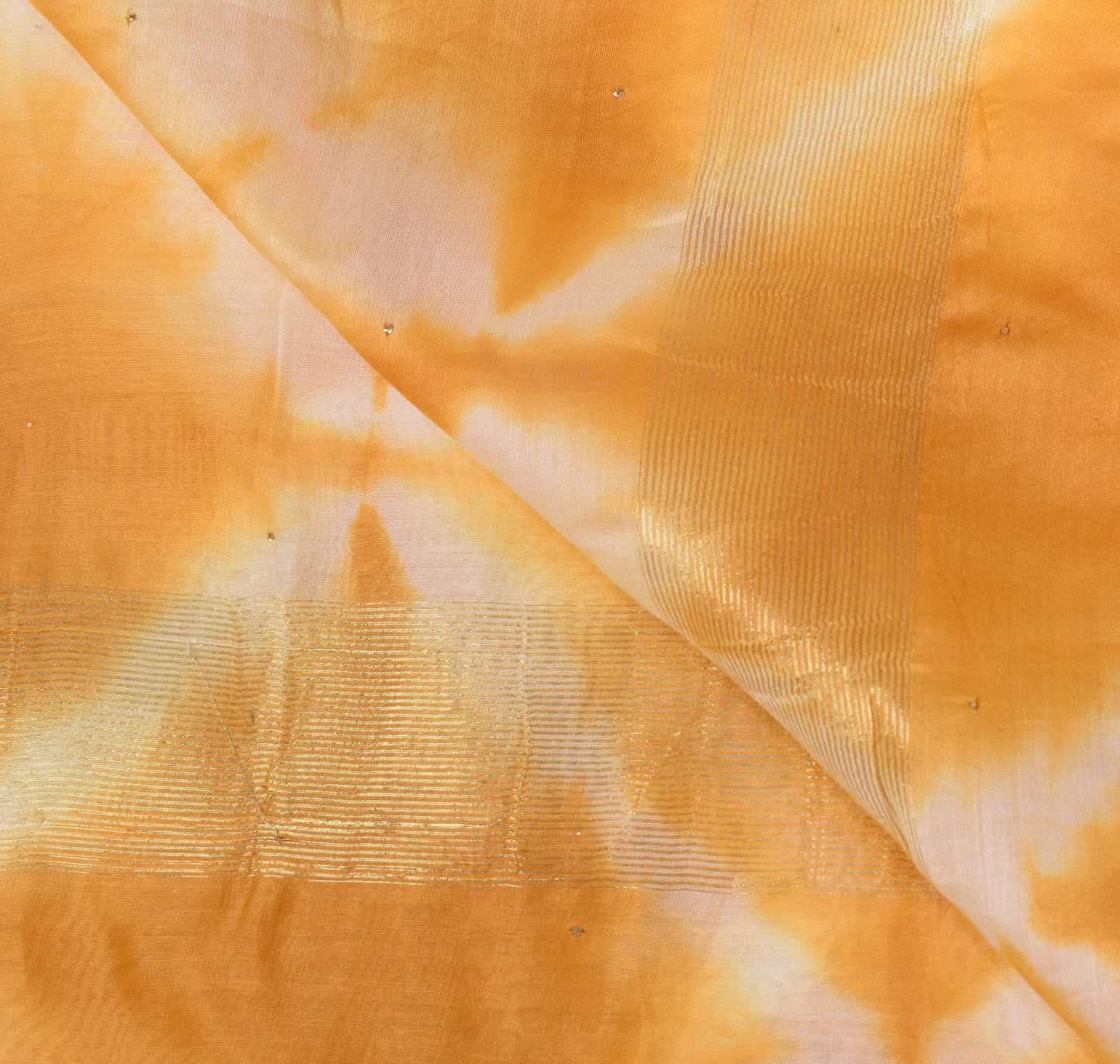 Sushila Vintage Mustard Tie-Dye Dupatta Pure Cotton Silk Mukesh Work Long Stole