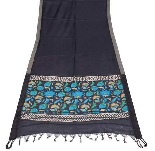 Sushila Vintage Black Floral Dupatta Pure Woolen Printed Woven Soft Long Stole