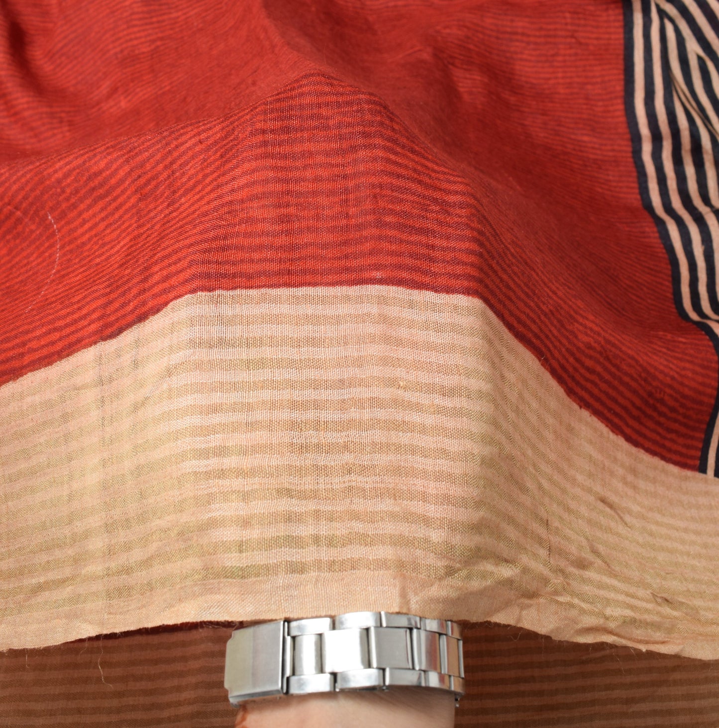 Sushila Vintage Red Stripe Dupatta Pure Cotton Silk Woven Block Print Long Stole