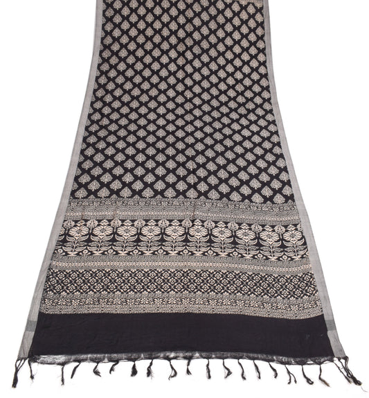 Sushila Vintage Floral Black Dupatta Printed Pure Woolen Shawl Soft Long Stole
