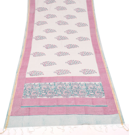 Sushila Vintage Hand Block Printed Dupatta Pure Cotton Silk Floral Long Stole