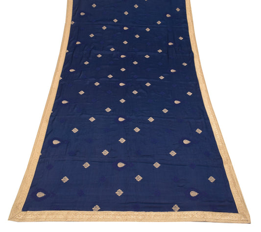 Sushila Vintage Dark Blue Embroidered Dupatta Gold Lace Pure Chiffon Long Stole