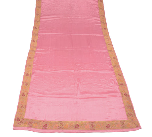 Sushila Vintage Pink Dupatta with Floral Woven Border Pure Chiffon Long Stole