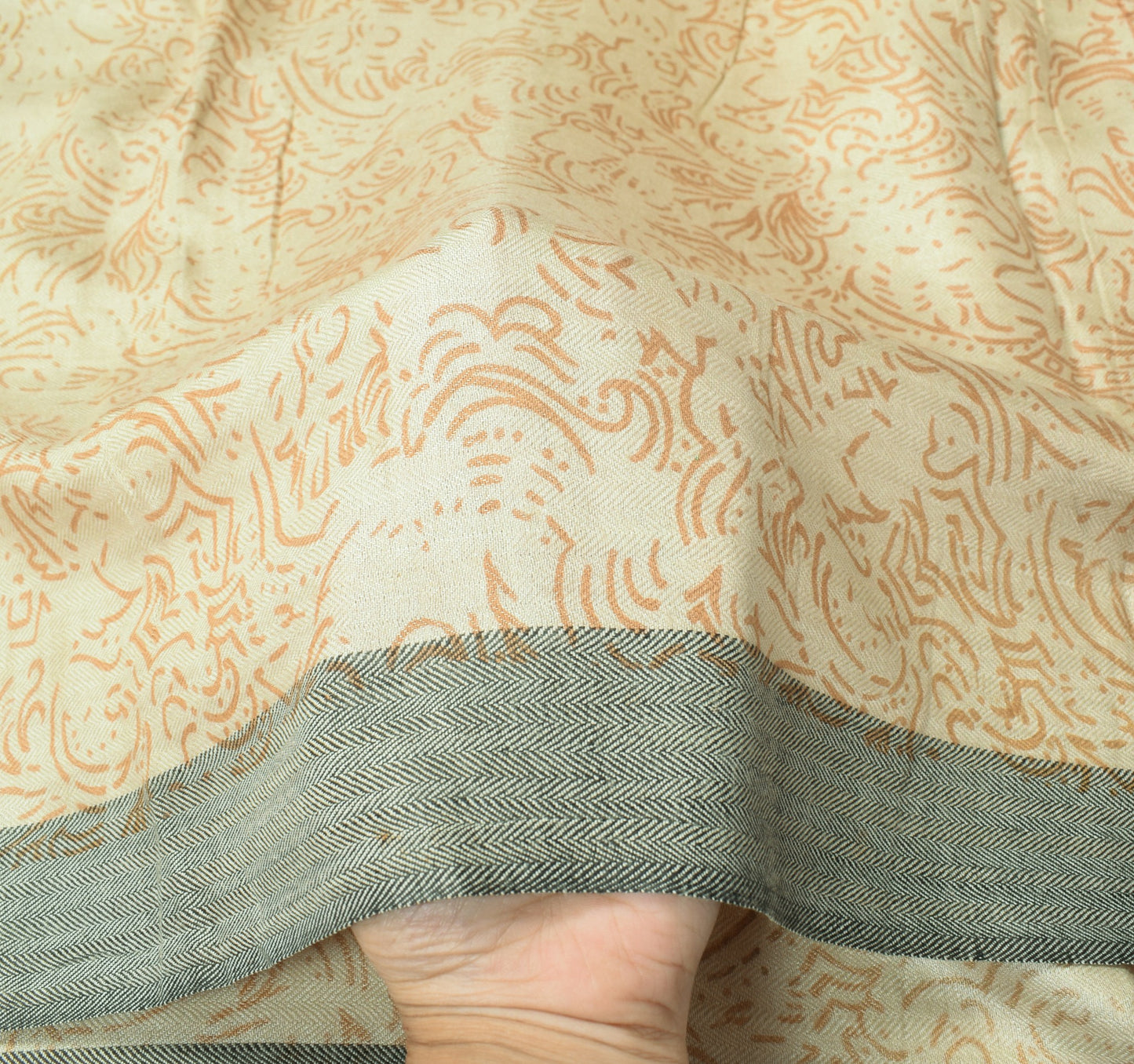 Sushila Vintage Cream Woven Dupatta Pure Woolen Printed Soft Wrap Long Stole