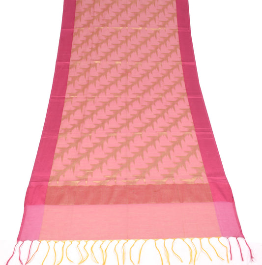 Sushila Vintage Peach Pink Dupatta Woven Art Cotton Silk Banarasi Long Stole