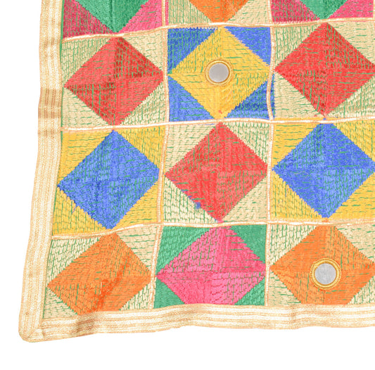 Sushila Vintage Art Phulkari Heavy Dupatta Art Silk Multi-Color Long Stole Wrap