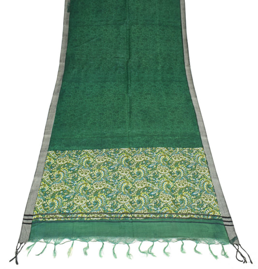 Sushila Vintage Green Floral Dupatta Pure Wolen Hand Block Printed Long Stole
